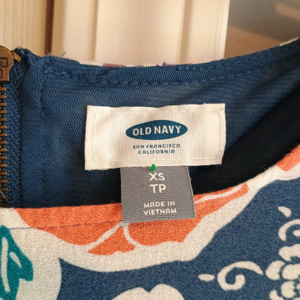 Old Navy XS Blue‎ Floral Print Shift Dress Lined Cotton Blend Boho Cottagecore - Picture 3 of 15